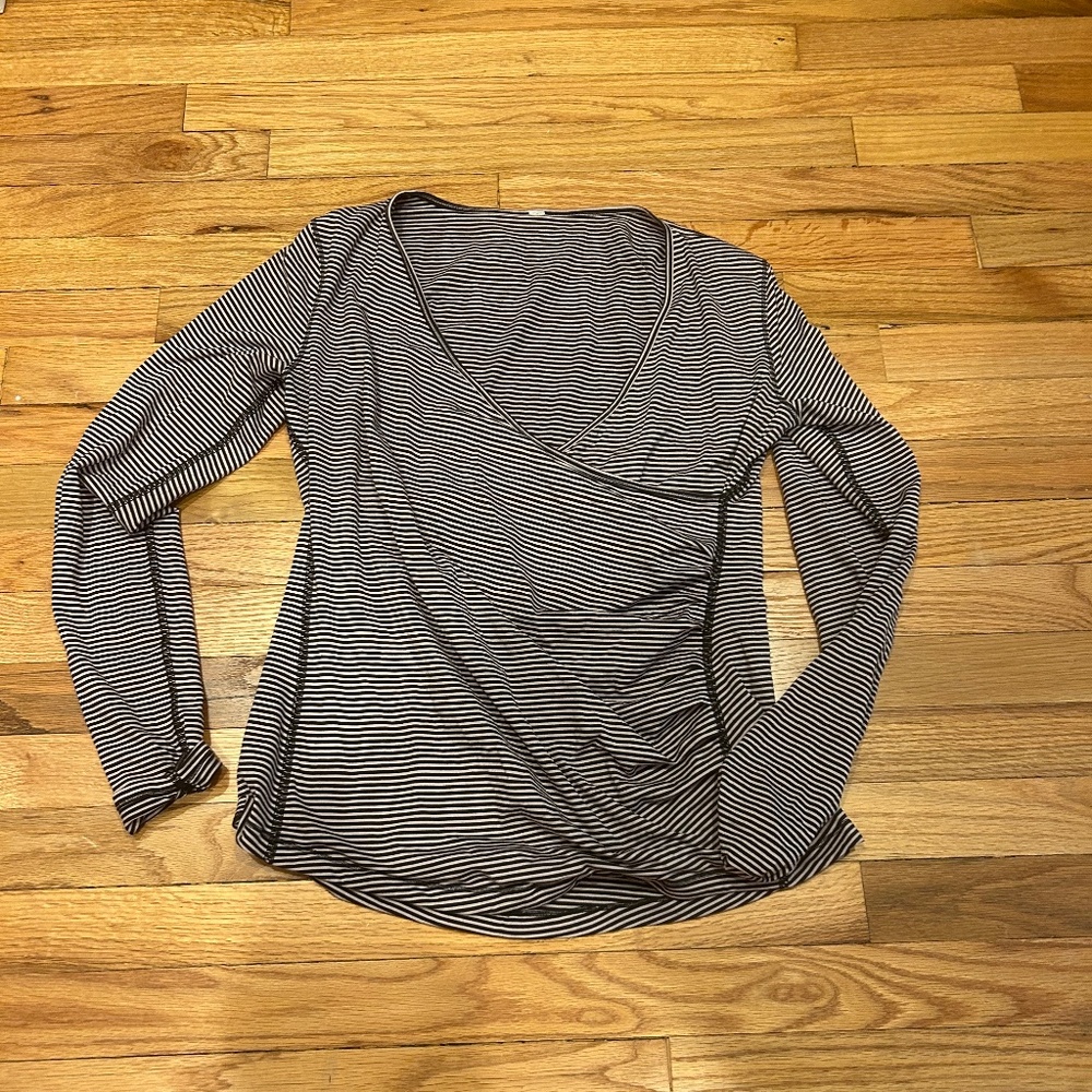 Lululemon Sunset Salutation Long Sleeve Striped Surplice Faux Wrap V Top